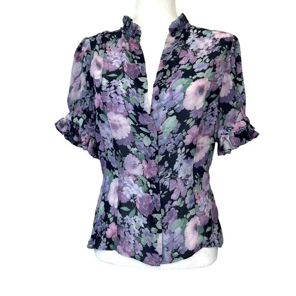 Selkie X Revolve Bistro Blouse Floral Purple Size Small Ladies Button Down - Picture 3 of 10